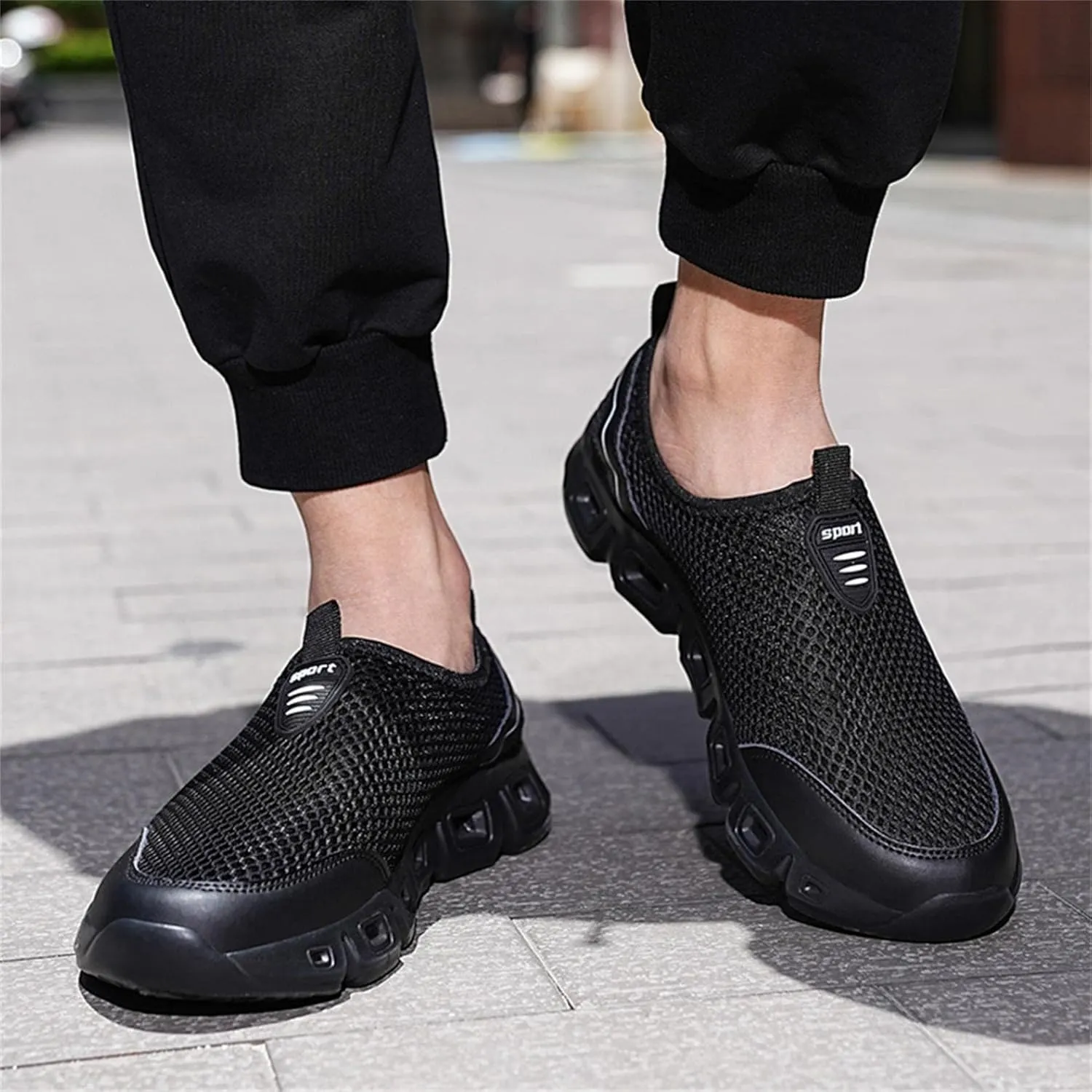 Hbeylia Men's Running Sneakers Breathable Lightweight Mesh Slip On Sport Athletic Tennis Walking Workout Gym Anti Skid Flat Bottom Walking Driving Shoes Running Hiking Jogging Shoes For Male