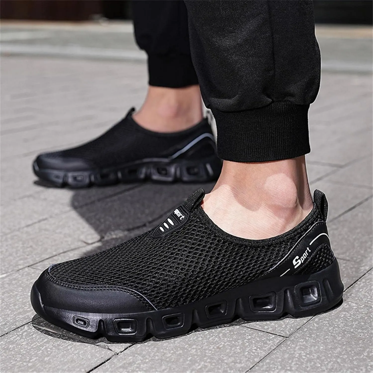 Hbeylia Men's Running Sneakers Breathable Lightweight Mesh Slip On Sport Athletic Tennis Walking Workout Gym Anti Skid Flat Bottom Walking Driving Shoes Running Hiking Jogging Shoes For Male