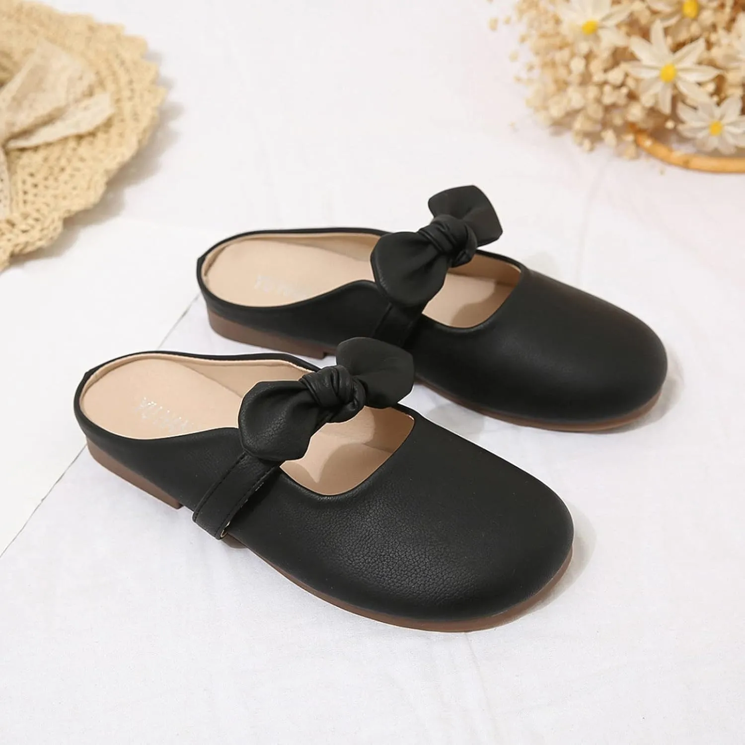 Hbeylia Women's Slip On Mules Loafers Fashion Bowknot Round Head Chunky Low Heels Shoes Comfortable Backless Casual Loafers Breathable Lightweight Non Slip Dress Ballet Flats Walking Shoes