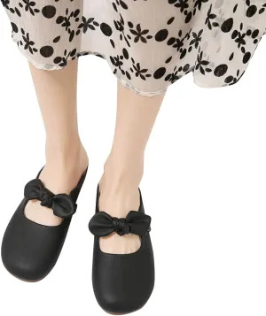 Hbeylia Women's Slip On Mules Loafers Fashion Bowknot Round Head Chunky Low Heels Shoes Comfortable Backless Casual Loafers Breathable Lightweight Non Slip Dress Ballet Flats Walking Shoes