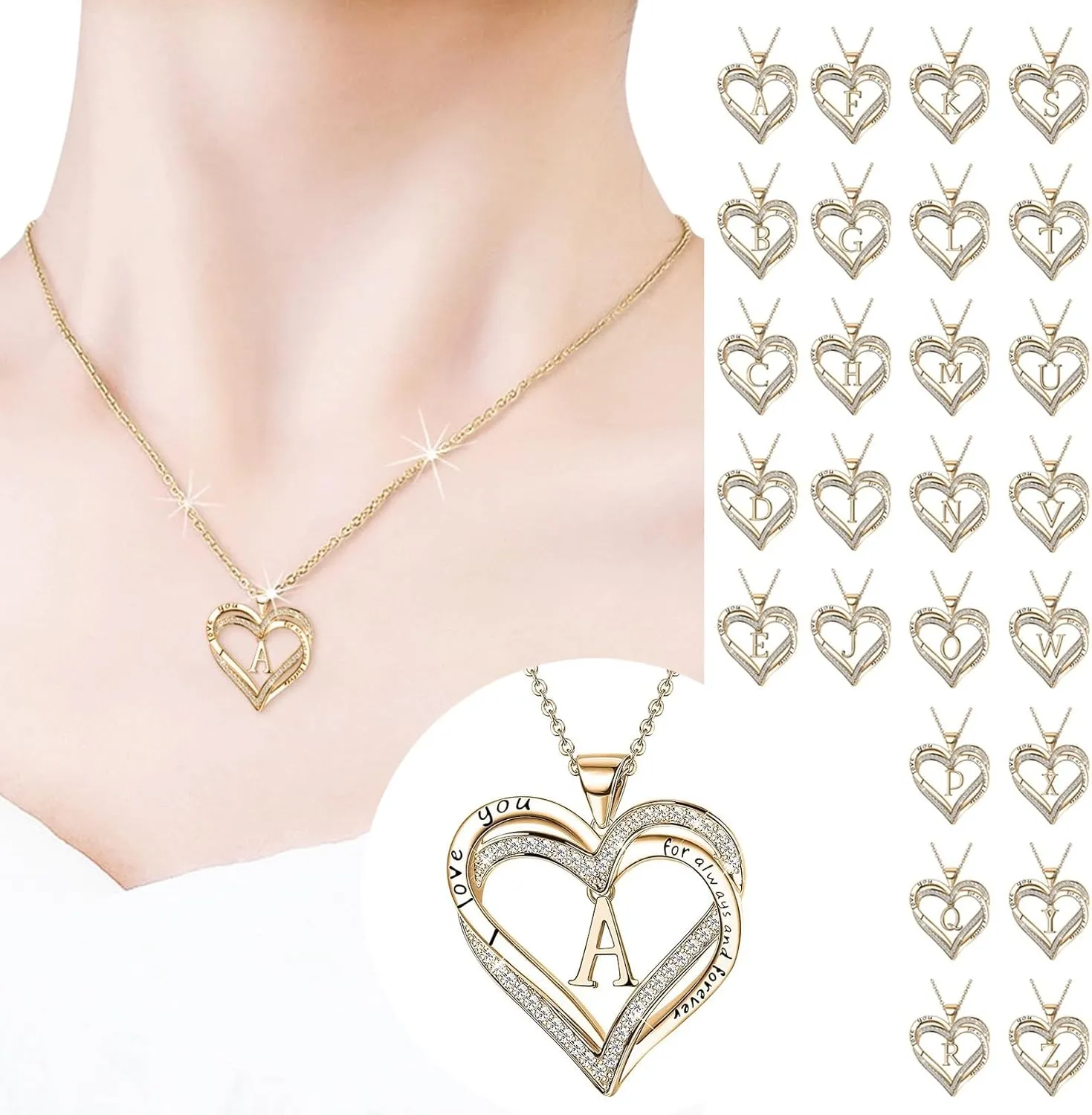Heart Initial Necklaces for Women,Gold Plated CZ Initial Letter Pendant Chain Anniversary Birthday Gifts for Wife Mother Her