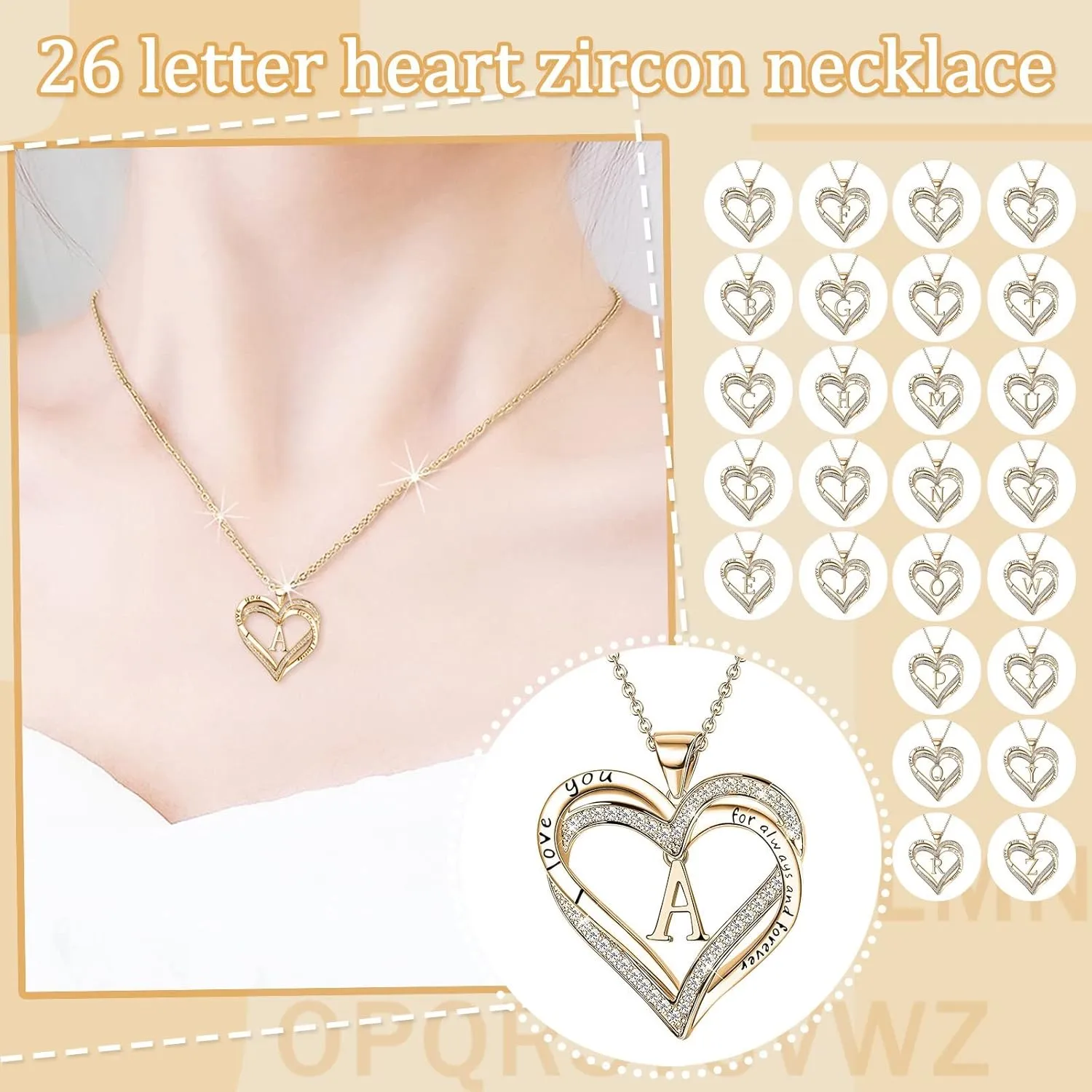 Heart Initial Necklaces for Women,Gold Plated CZ Initial Letter Pendant Chain Anniversary Birthday Gifts for Wife Mother Her