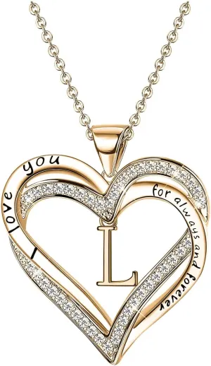 Heart Initial Necklaces for Women,Gold Plated CZ Initial Letter Pendant Chain Anniversary Birthday Gifts for Wife Mother Her