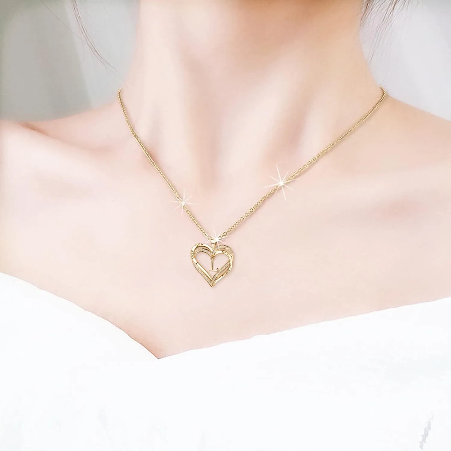 Heart Initial Necklaces for Women,Gold Plated CZ Initial Letter Pendant Chain Anniversary Birthday Gifts for Wife Mother Her