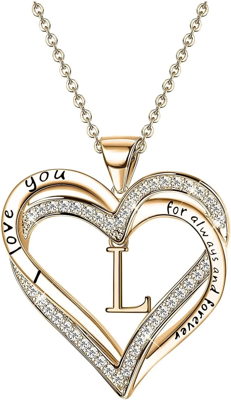 Heart Initial Necklaces for Women,Gold Plated CZ Initial Letter Pendant Chain Anniversary Birthday Gifts for Wife Mother Her