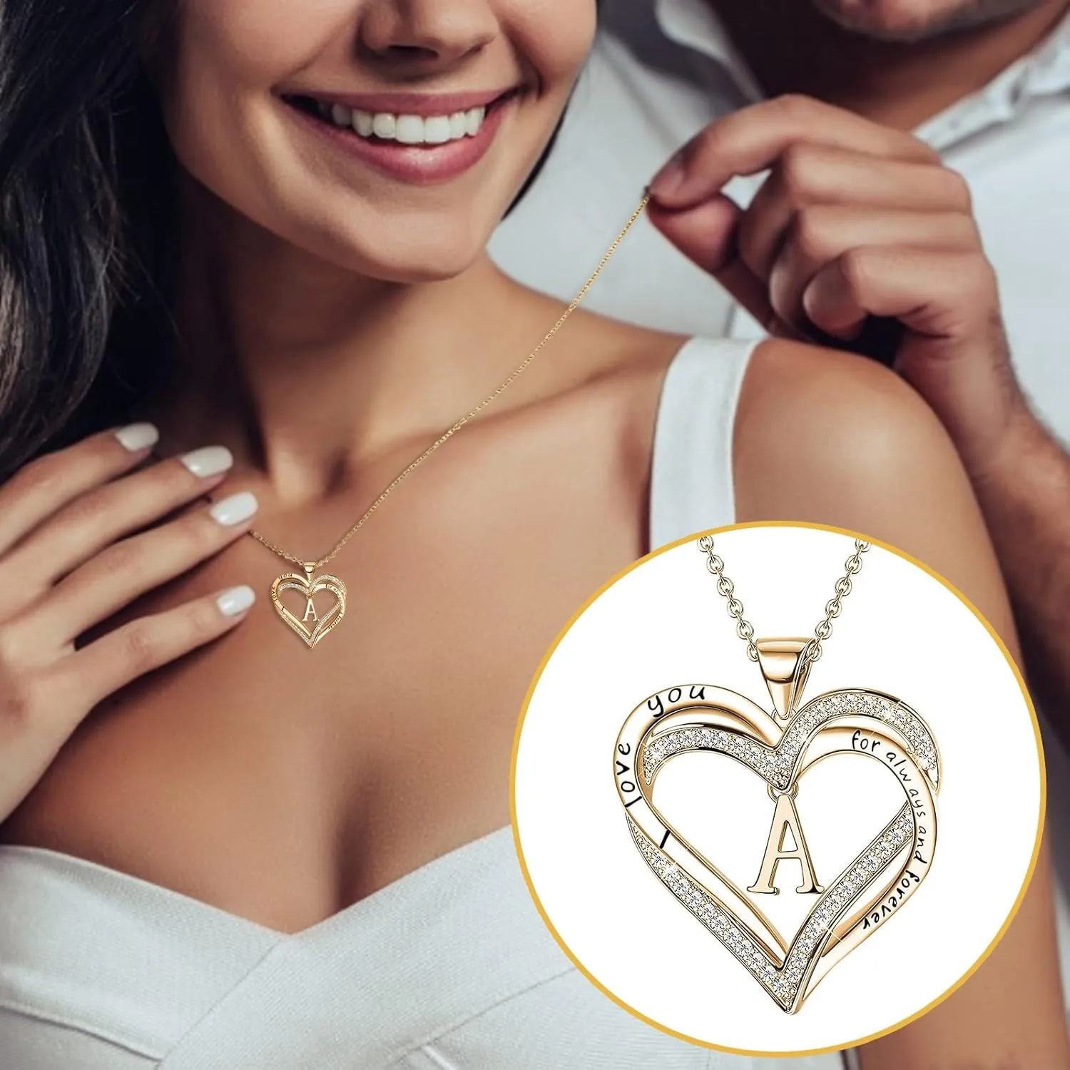 Heart Initial Necklaces for Women,Gold Plated CZ Initial Letter Pendant Chain Anniversary Birthday Gifts for Wife Mother Her