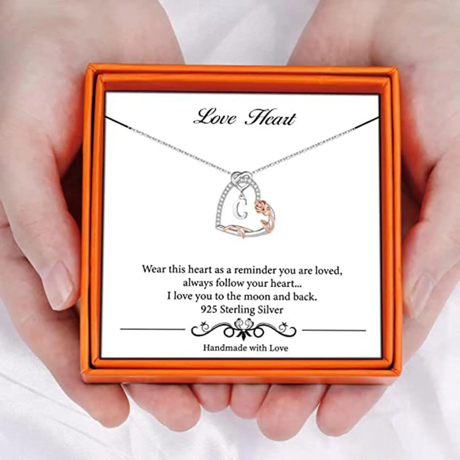 Heart Initial Necklaces for Women,Sterling Silver Rose Flower CZ Heart Letter Pendant Chain Mothers Day Jewelry Gifts for Mom
