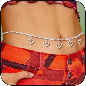 Heart Waist Chains for Women,Rhinestone Body Chains Belt Crystal Waist Chains Summer Beach Body Jewelry Festival Belt Belly Jewelry