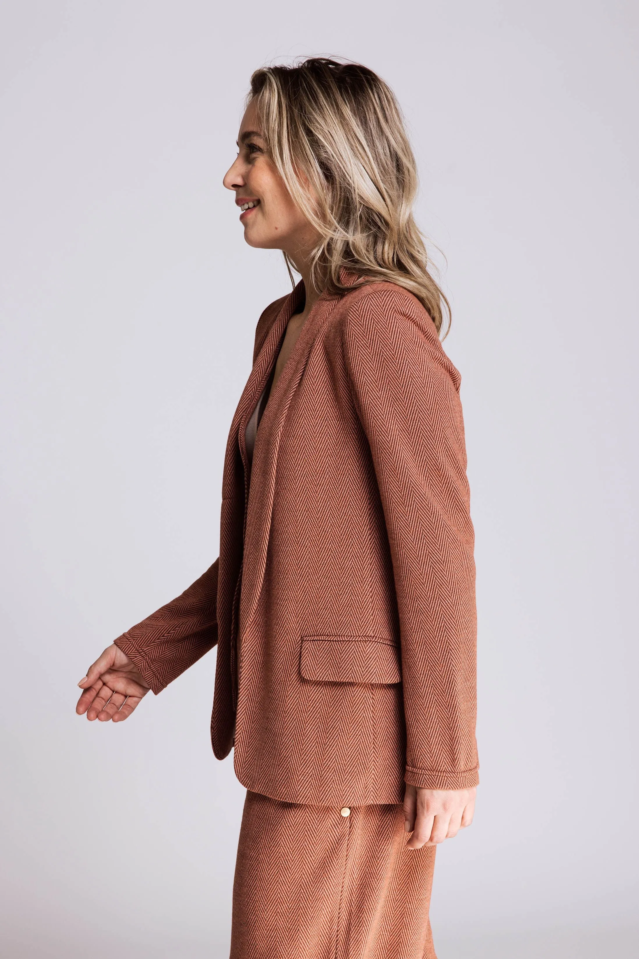 Helen Herringbone Jacket - Tango