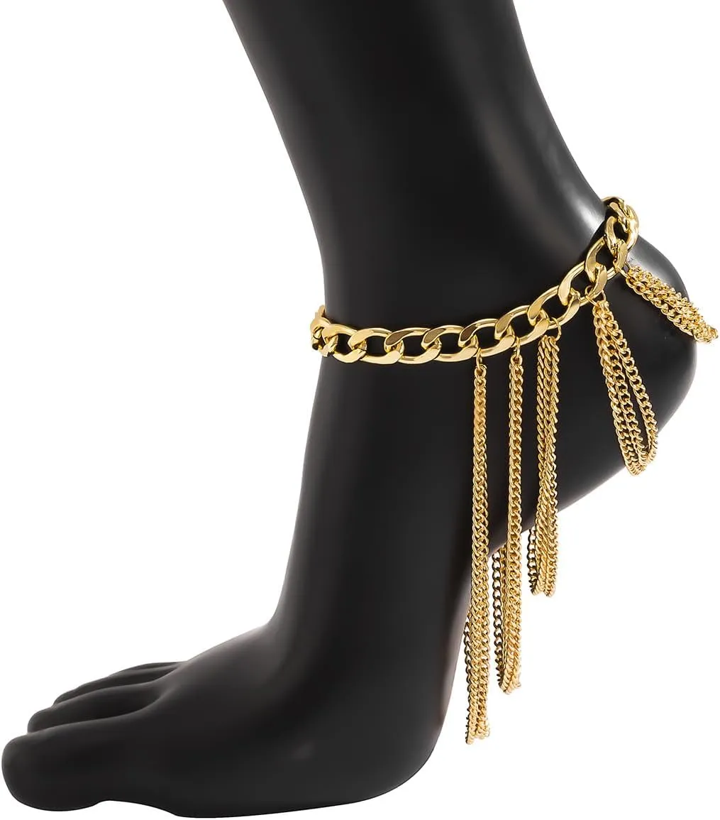 High Heels Anklet Boot Chains for Women Layered Tassel Ankle Chains Gold Punk Bar Nightclubs Party Foot Chains Shoes Chain for Girls Gift