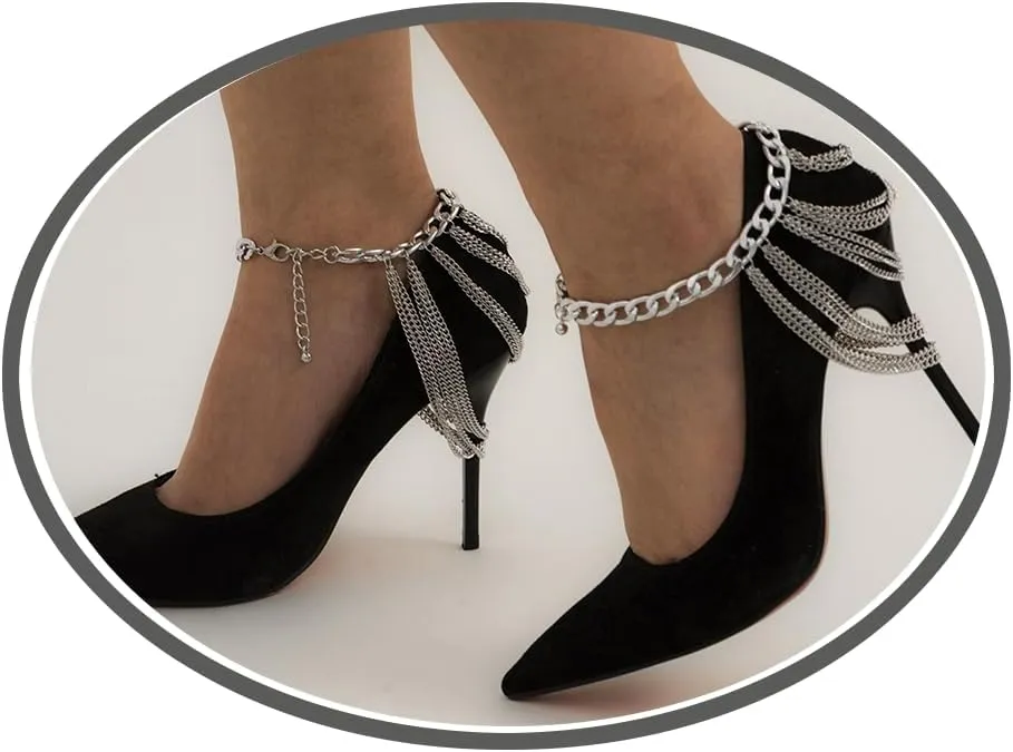 High Heels Anklet Boot Chains for Women Layered Tassel Ankle Chains Gold Punk Bar Nightclubs Party Foot Chains Shoes Chain for Girls Gift