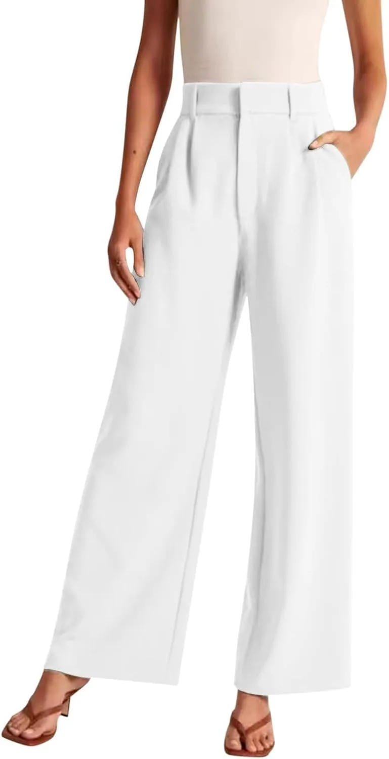 High Waist Wide Leg Pants for Women Fashion Dressy Business Palazzo Pant Casual Elastic Work Trousers with Pockets