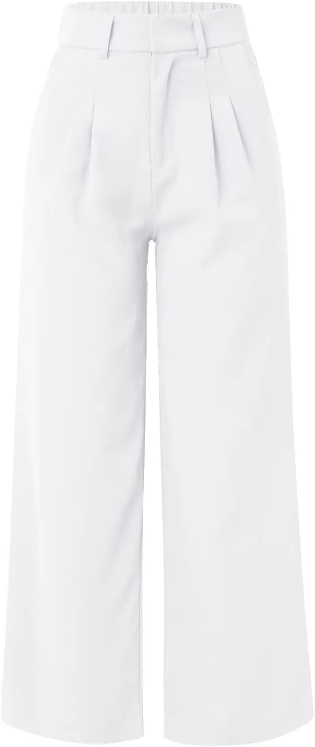 High Waist Wide Leg Pants for Women Fashion Dressy Business Palazzo Pant Casual Elastic Work Trousers with Pockets