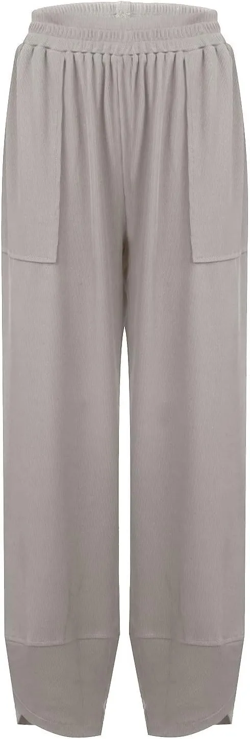 High Waisted Pants for Women Fashion Baggy Wide Leg Pant Stretch Elastic Wasited Casual Harem Pants with Pockets