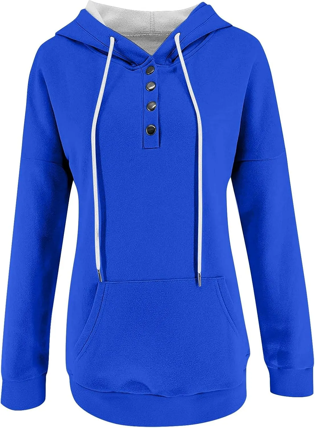 Hoodies for Women Trendy 2024 Hooded Button Collar Drawstring Pullover Sweatshirts Casual Long Sleeve Clothes