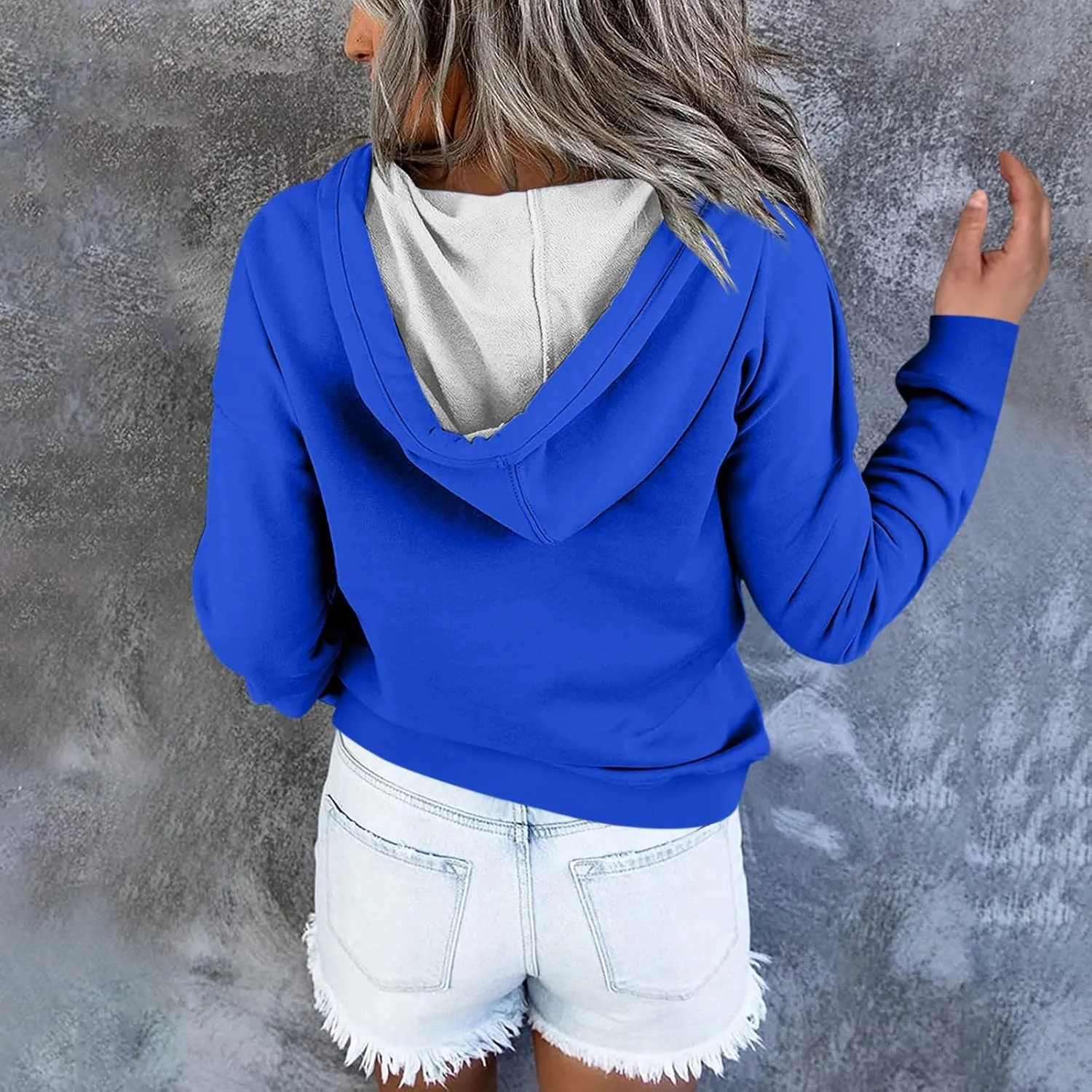 Hoodies for Women Trendy 2024 Hooded Button Collar Drawstring Pullover Sweatshirts Casual Long Sleeve Clothes