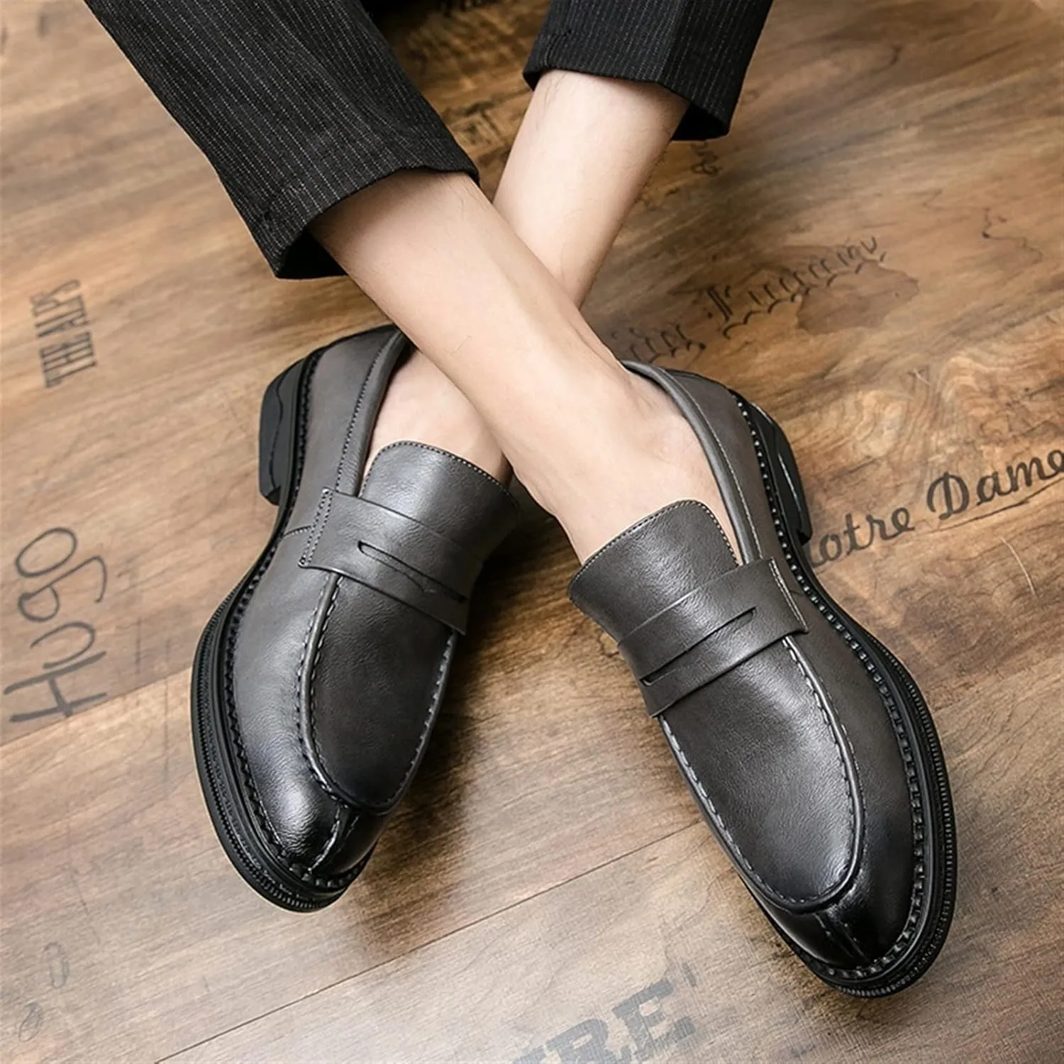HOOENG Loafer Shoes Driving Moccasins for Men Simple Slip On Penny Loafers Vegan Leather Anti-Slip Flat Heel Flexible Outdoor Slip On