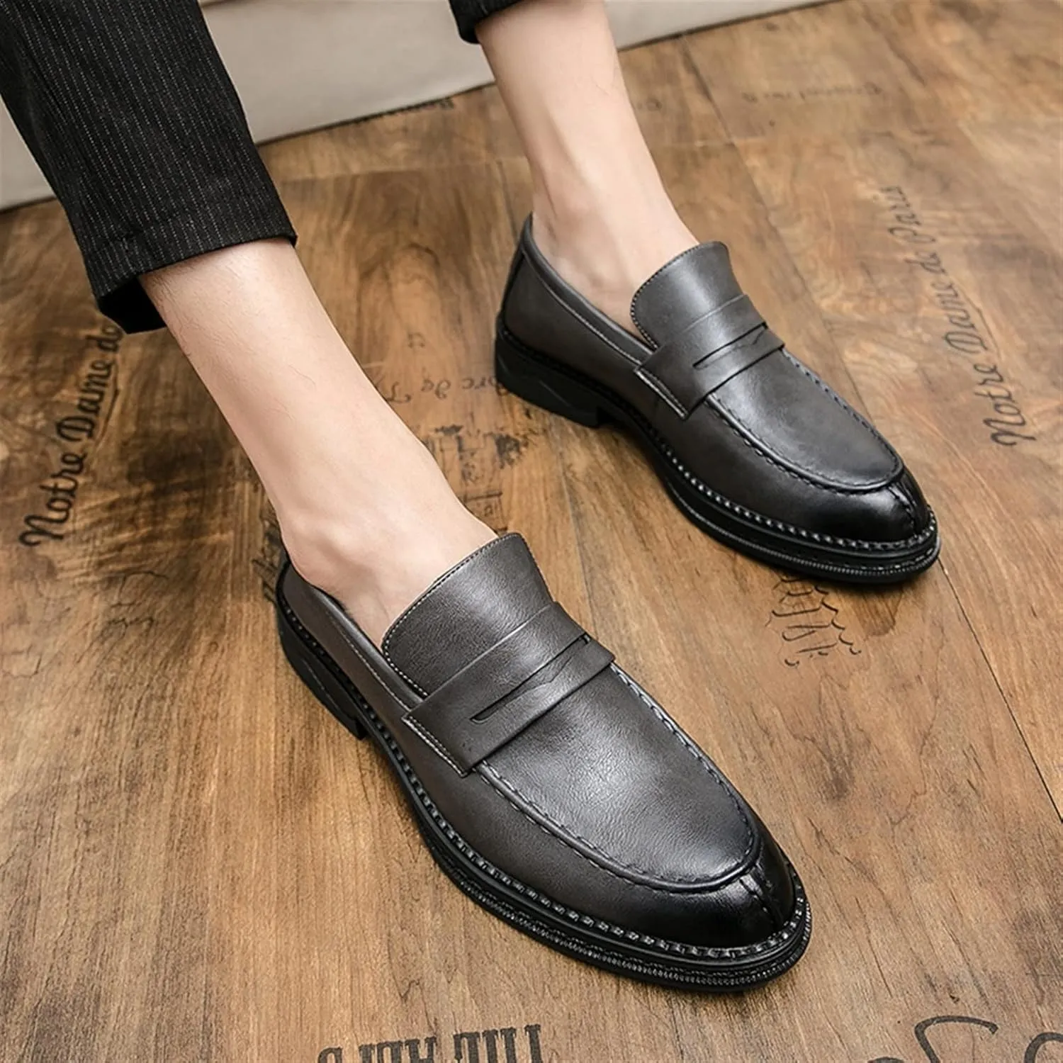 HOOENG Loafer Shoes Driving Moccasins for Men Simple Slip On Penny Loafers Vegan Leather Anti-Slip Flat Heel Flexible Outdoor Slip On