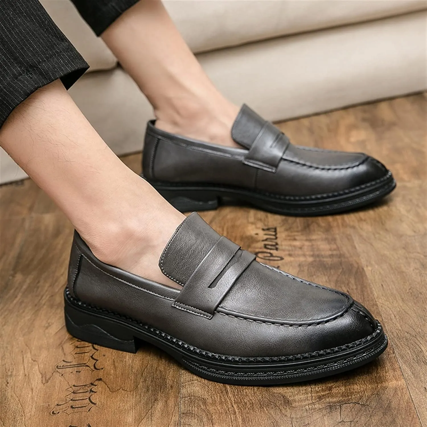 HOOENG Loafer Shoes Driving Moccasins for Men Simple Slip On Penny Loafers Vegan Leather Anti-Slip Flat Heel Flexible Outdoor Slip On