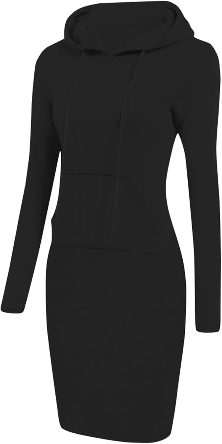 HXHYQKP Hoodie Dress for Women 2025 Fashion Sweatshirt Dress Knee Length Slim Pullover Hoodie Dresses with Pockets