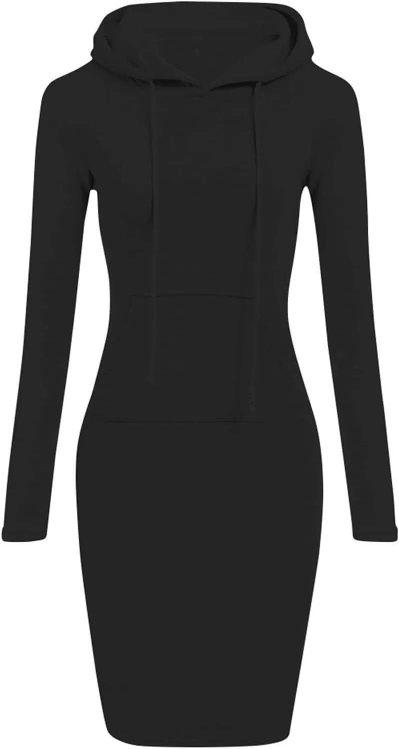 HXHYQKP Hoodie Dress for Women 2025 Fashion Sweatshirt Dress Knee Length Slim Pullover Hoodie Dresses with Pockets