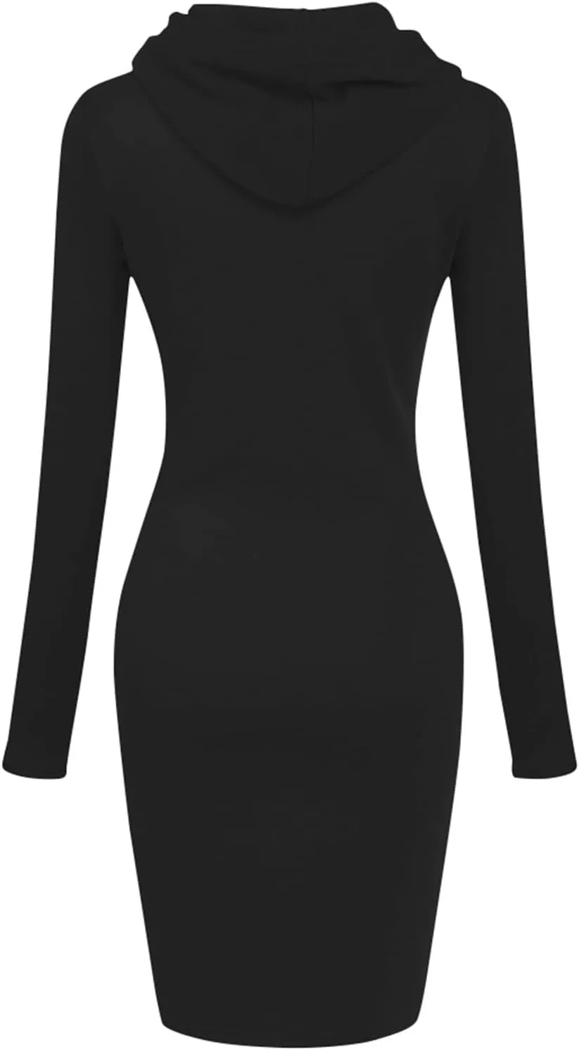 HXHYQKP Hoodie Dress for Women 2025 Fashion Sweatshirt Dress Knee Length Slim Pullover Hoodie Dresses with Pockets