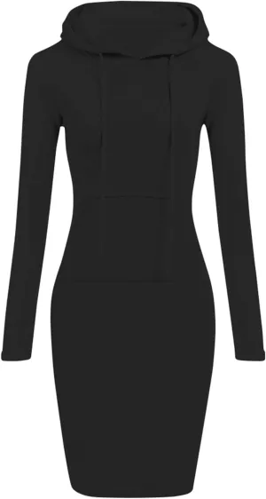 HXHYQKP Hoodie Dress for Women 2025 Fashion Sweatshirt Dress Knee Length Slim Pullover Hoodie Dresses with Pockets