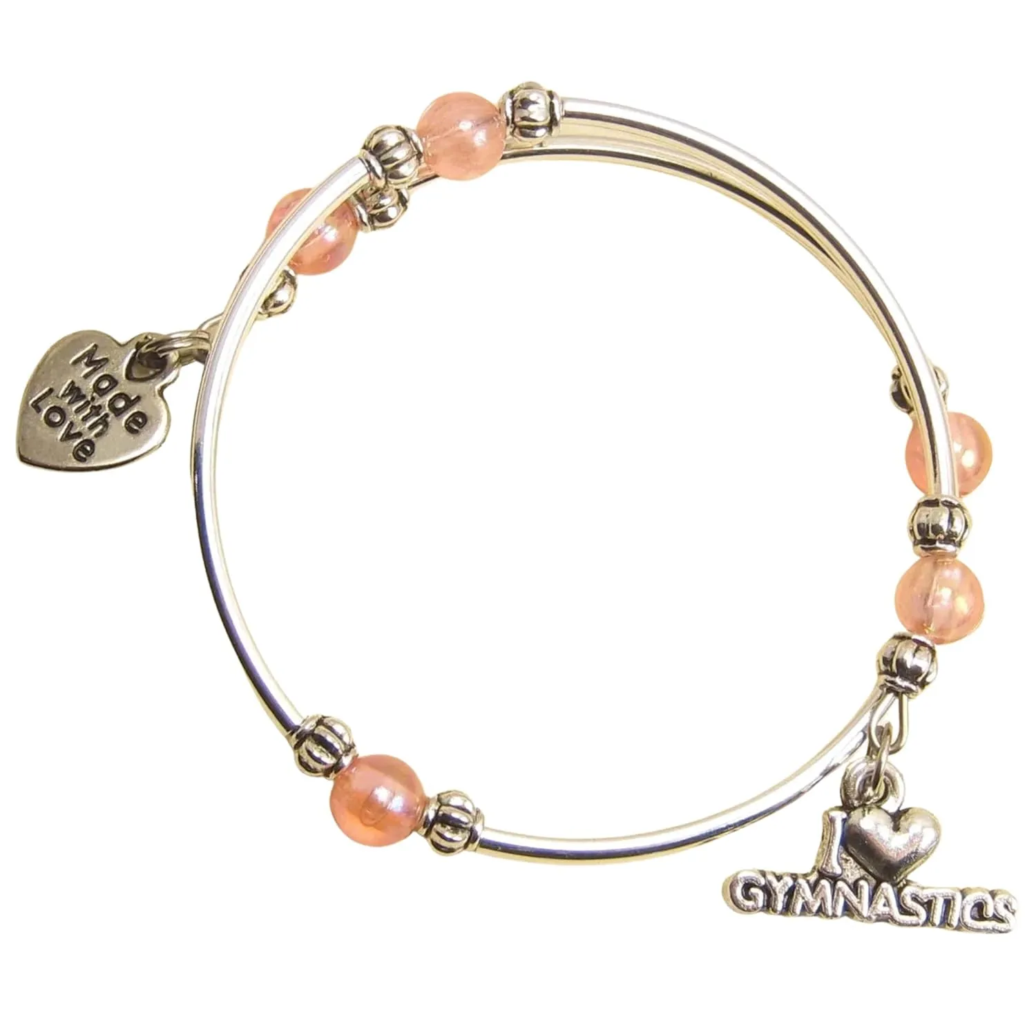 I Love Gymnastics Children's Wrap Bracelet Handmade Themed Charm Bracelet Jewelry Gift, Pink, Purple, Blue, or Green Bead option.