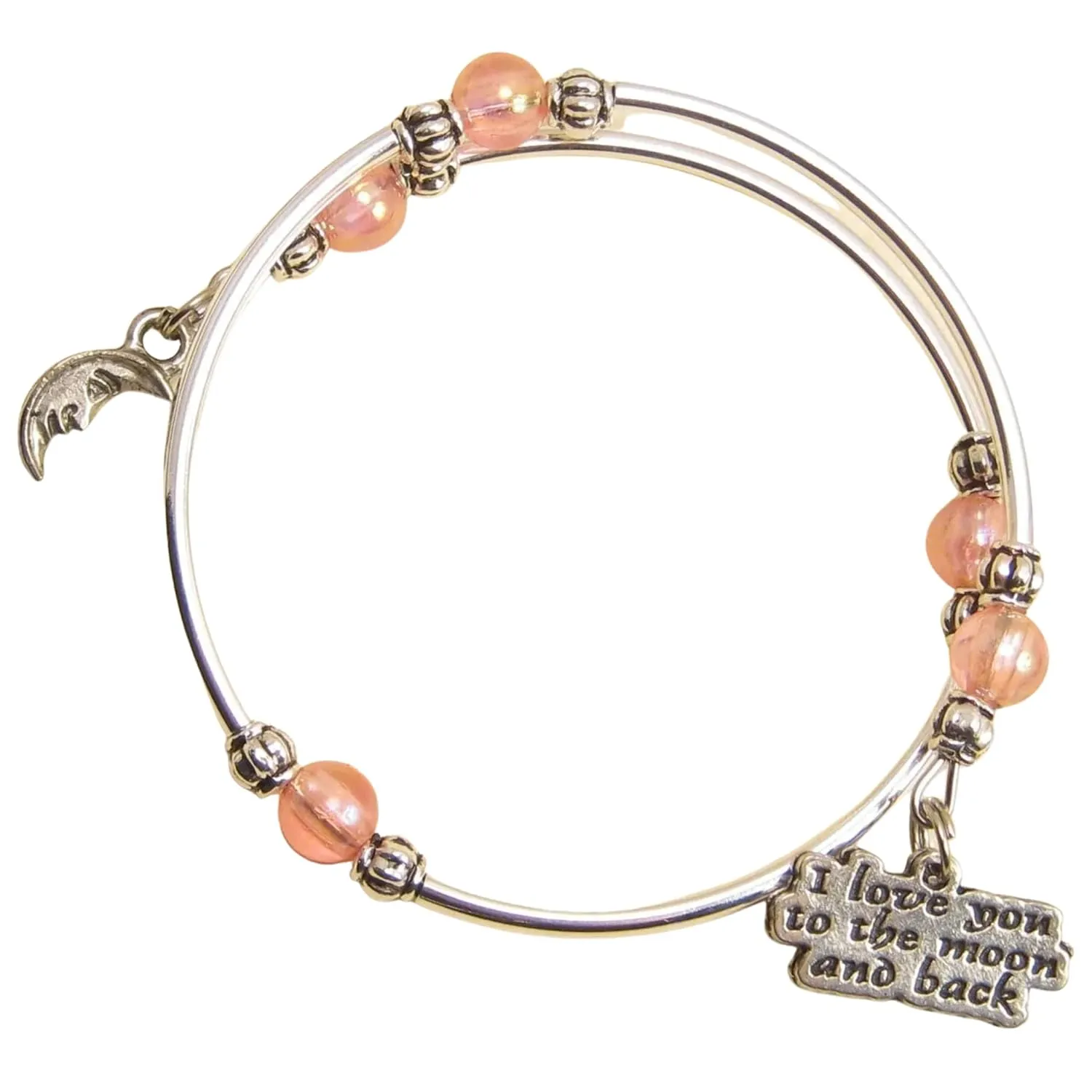 I Love You to the Moon and Back Children's Wrap Bracelet Handmade Themed Charm Bracelet Jewelry Gift, Pink, Purple, Blue, or Green Bead option.