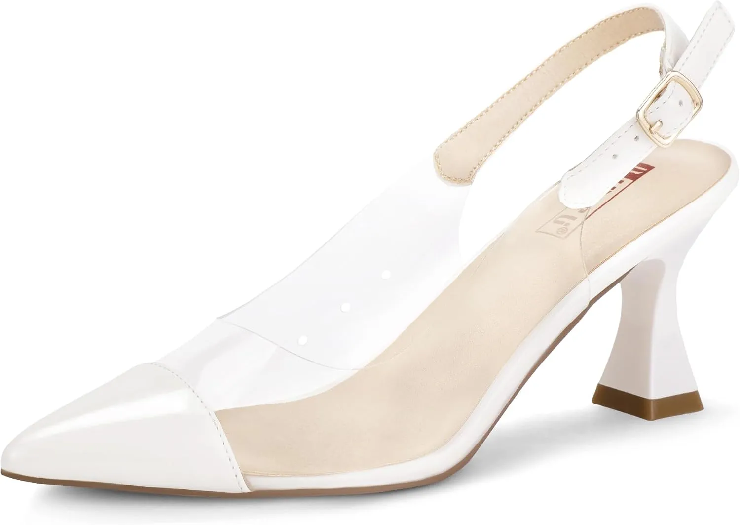 IDIFU IN3 Clear Kitten Heels Women's Pumps Closed Pointed Toe Slingback Low Short Heels Dress Shoes for Women Wedding Bridal Bridesmaid Prom Party Sexy Dressy Cute Trendy Pumps Shoes