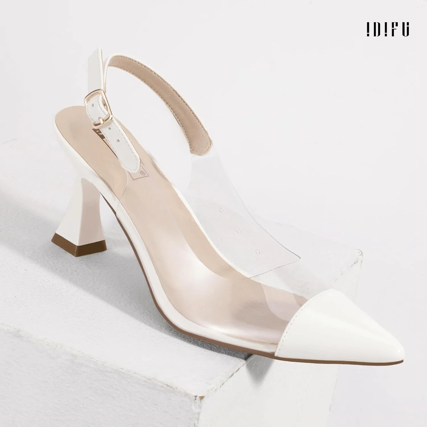 IDIFU IN3 Clear Kitten Heels Women's Pumps Closed Pointed Toe Slingback Low Short Heels Dress Shoes for Women Wedding Bridal Bridesmaid Prom Party Sexy Dressy Cute Trendy Pumps Shoes