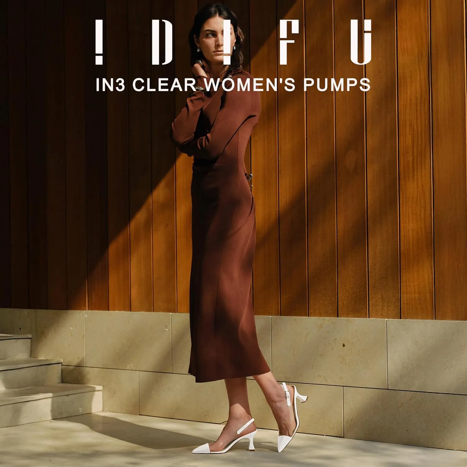 IDIFU IN3 Clear Kitten Heels Women's Pumps Closed Pointed Toe Slingback Low Short Heels Dress Shoes for Women Wedding Bridal Bridesmaid Prom Party Sexy Dressy Cute Trendy Pumps Shoes