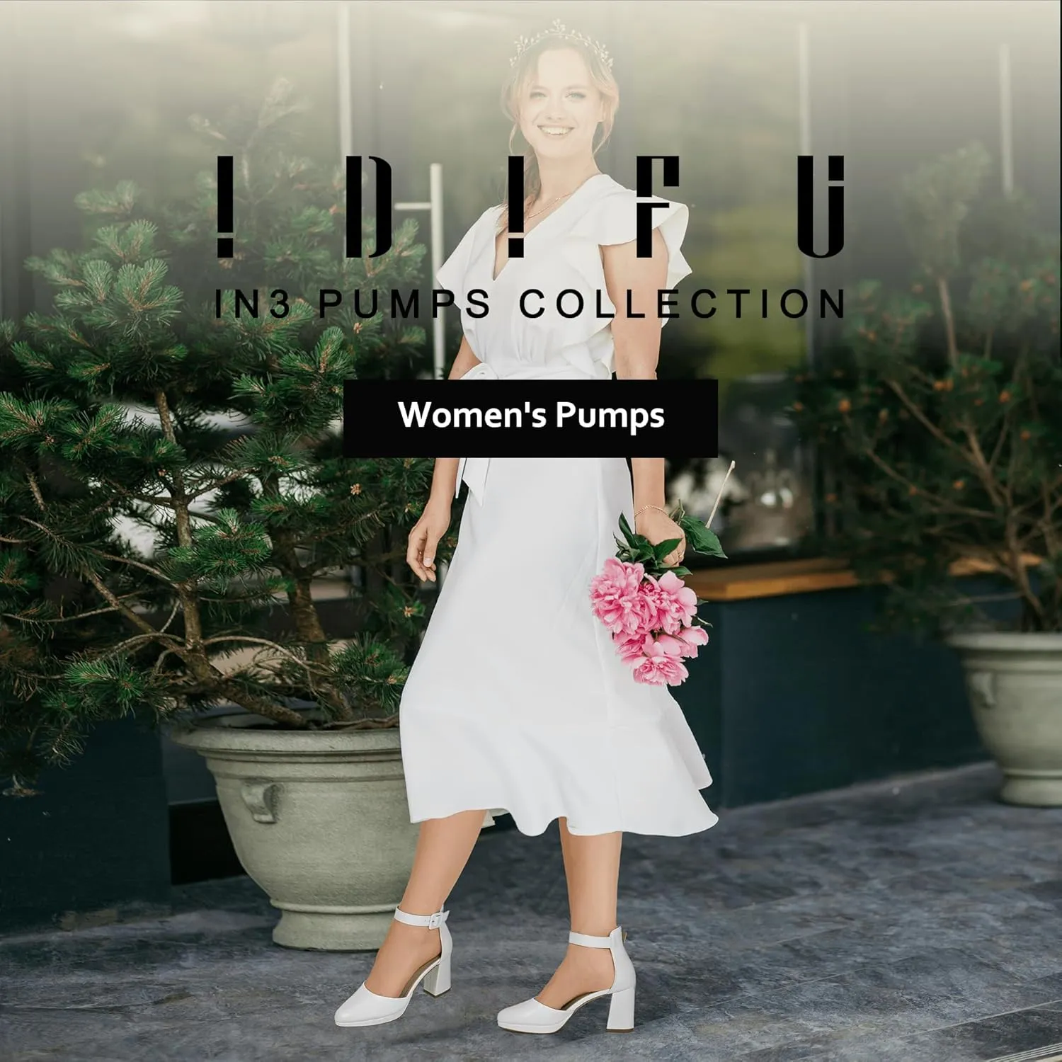 IDIFU IN3 Women's Chunky Block Heels Dress Shoes for Women - Dressy Wedding Bridal Prom Shoes - Pointed Toe Ankle Strap Comfortable Short Thick Heels