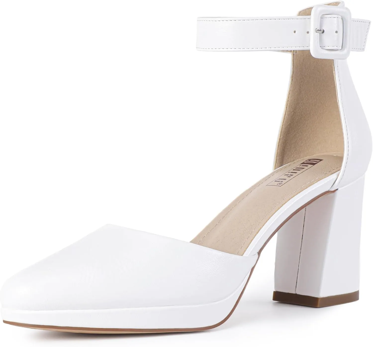 IDIFU IN3 Women's Chunky Block Heels Dress Shoes for Women - Dressy Wedding Bridal Prom Shoes - Pointed Toe Ankle Strap Comfortable Short Thick Heels