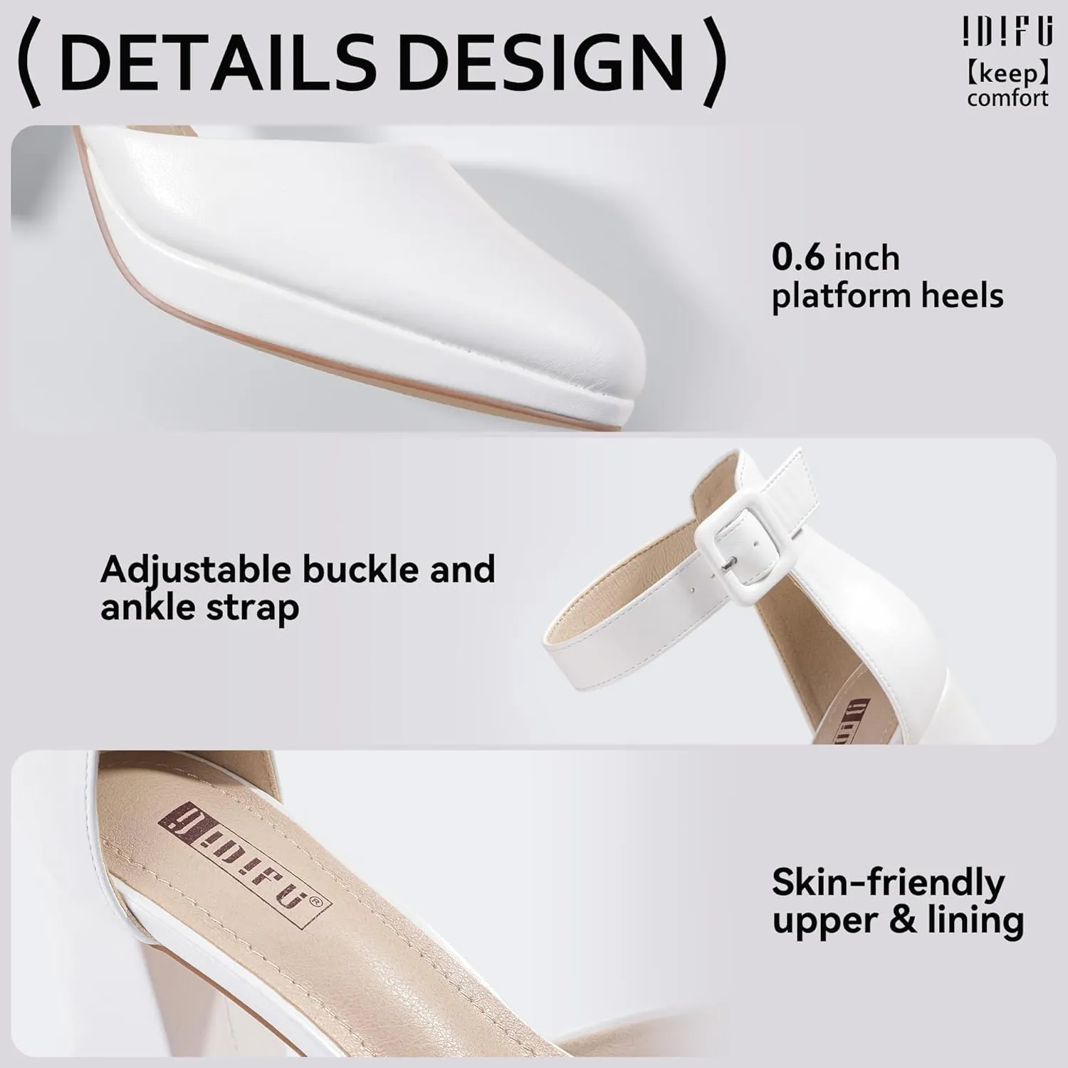 IDIFU IN3 Women's Chunky Block Heels Dress Shoes for Women - Dressy Wedding Bridal Prom Shoes - Pointed Toe Ankle Strap Comfortable Short Thick Heels