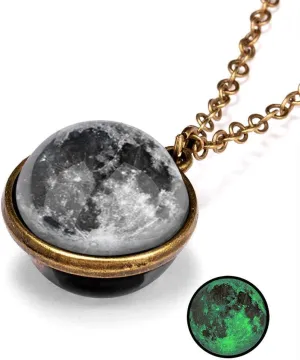 iLH Galaxy Planet Pendant Necklace Bohemian Rhinestone Geometric Type Gem Pendant Collar Double Side Glass Crystal Chain