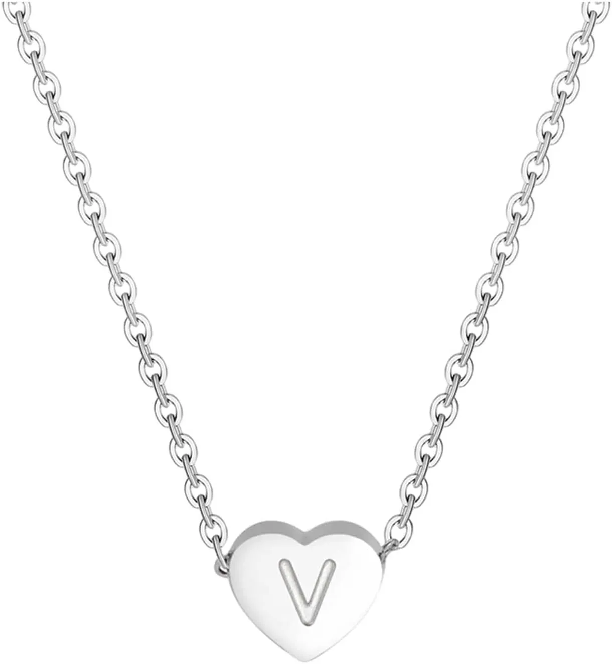 iLH Layered Necklaces For Women Women's Alphabet Letter Pendant Necklace Heart Initial Necklaces Tiny Dainty Silver Heart Necklace Jewelry Gift