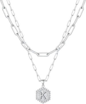 iLH Women's 26 Initial Necklaces Dainty Layering Necklace Paperclip Link Chain Hexagon Personalized Necklace Jewelry Gift