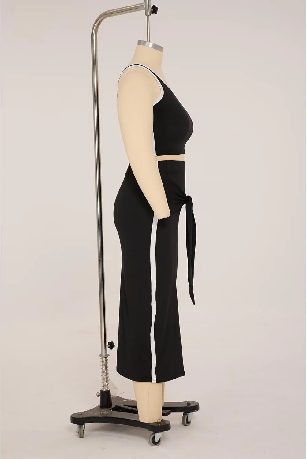IyMoo Sexy Plus Size Dress 2 Piece Outfits Sexy Contrast Sleeveless Tank Crop Tops Bodycon Skirts Sets
