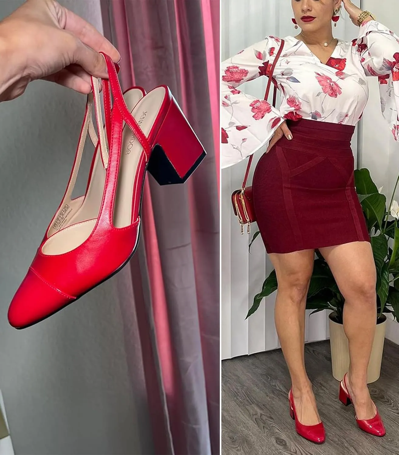 JENN ARDOR Closed Toe Chunky Heels Slingback Pumps Block Dress Shoes Women Comfort Classic Splicing Pointy Cap Toe Low Heels Sandals 2.5 inch for Wedding