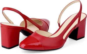 JENN ARDOR Closed Toe Chunky Heels Slingback Pumps Block Dress Shoes Women Comfort Classic Splicing Pointy Cap Toe Low Heels Sandals 2.5 inch for Wedding