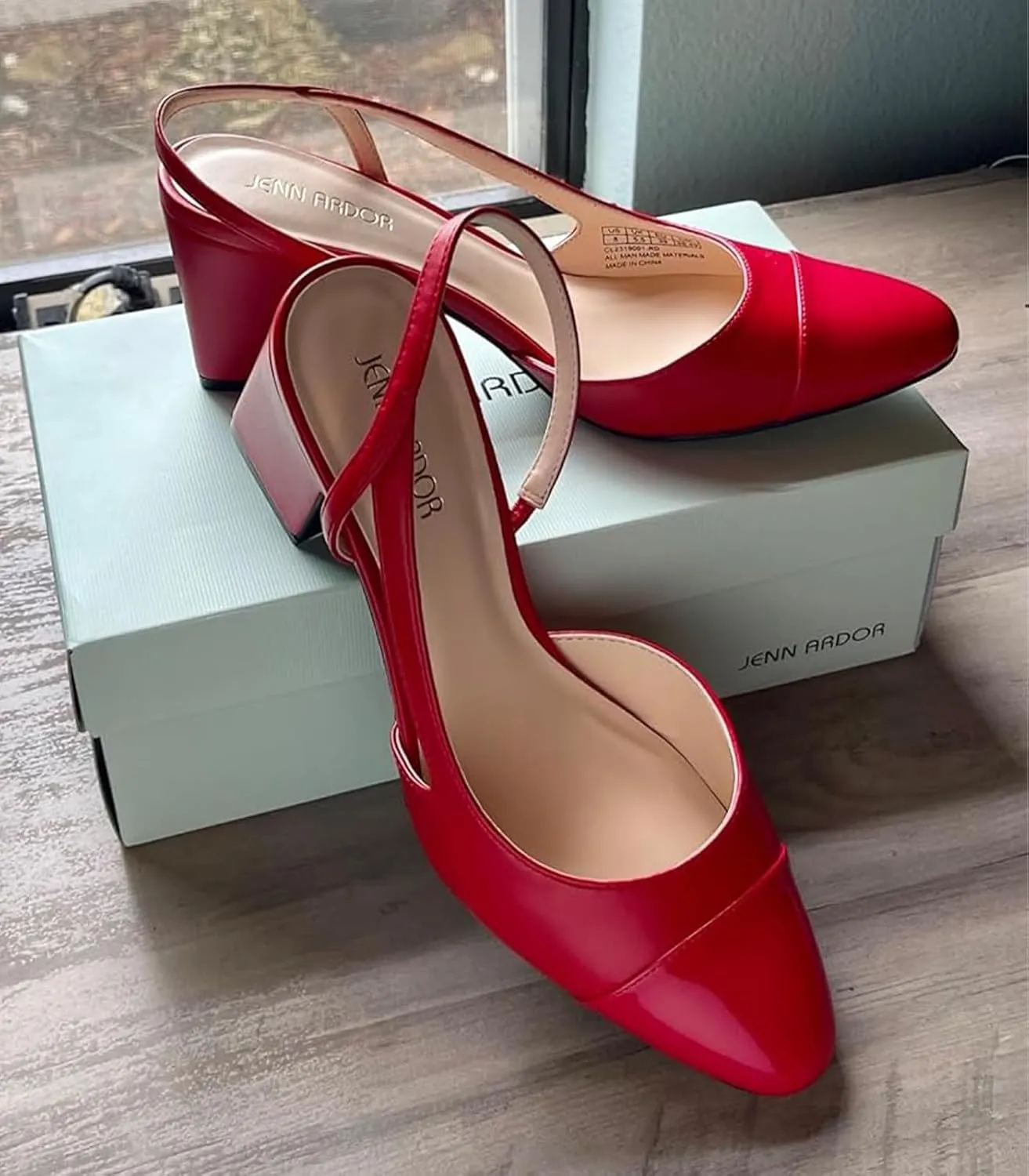 JENN ARDOR Closed Toe Chunky Heels Slingback Pumps Block Dress Shoes Women Comfort Classic Splicing Pointy Cap Toe Low Heels Sandals 2.5 inch for Wedding