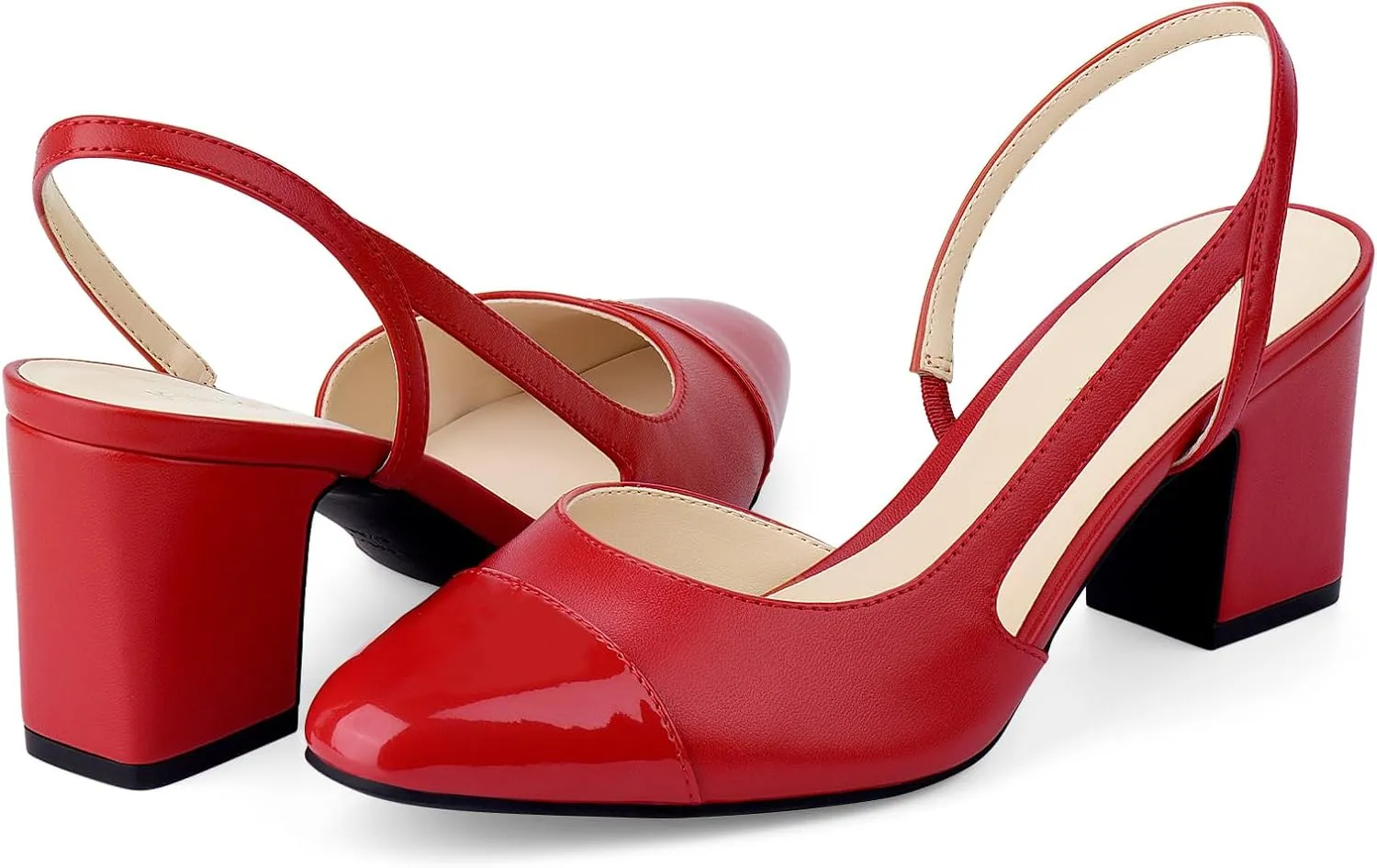JENN ARDOR Closed Toe Chunky Heels Slingback Pumps Block Dress Shoes Women Comfort Classic Splicing Pointy Cap Toe Low Heels Sandals 2.5 inch for Wedding