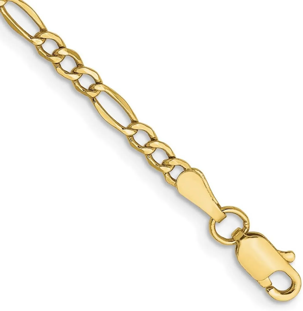 JewelryWeb 10k Yellow Gold 2.5mm Semi solid Figaro Chain Anklet-Anklet for Women and Men