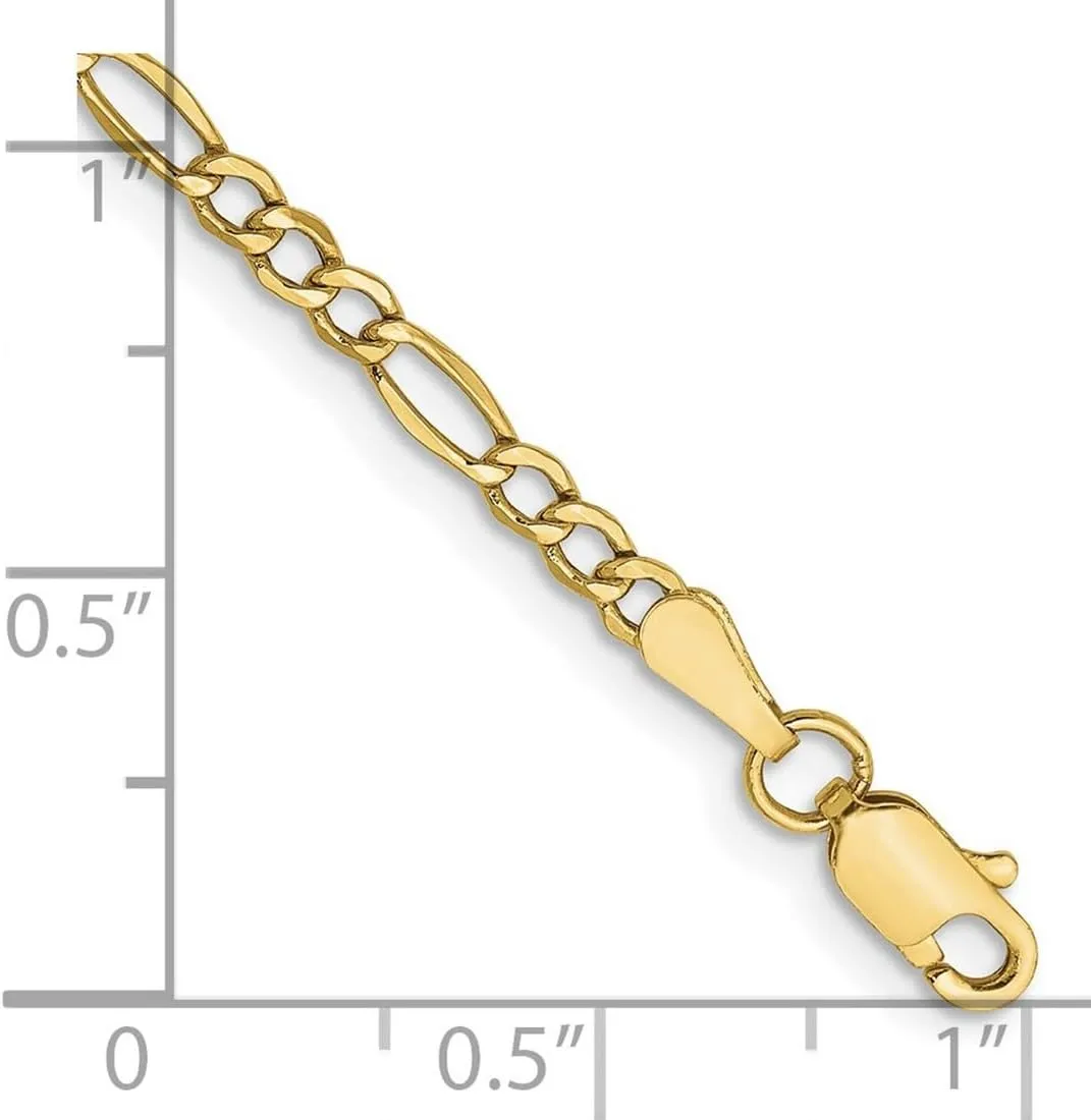 JewelryWeb 10k Yellow Gold 2.5mm Semi solid Figaro Chain Anklet-Anklet for Women and Men