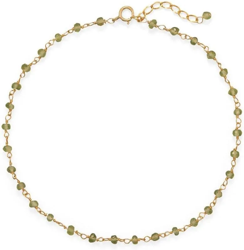 JewelryWeb 14k Gold Plated 925 Sterling Silver Peridot Anklet Chain 1.5mm X 2.5mm The Gives-Anklet for Women and Men