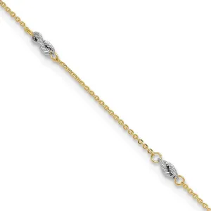 JewelryWeb 14k Two Tone Polished Spring-Ring Gold Cable Chain With Rope Chain W/ 1in Ext Anklet 9 Inch-Anklet for Women and Men