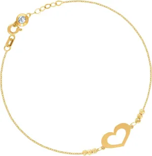 JewelryWeb 14k Yellow Gold Womens CZ Simulated Diamond Beaded Love Heart Charm Anklet Bracelet 8 Inch 9.1x10.6mm Wide-Anklet for Women