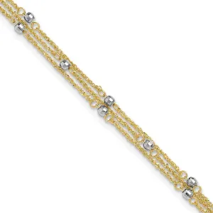 JewelryWeb 6mm 14k Solid Gold Two tone Triple Strand Plus 1in Extension Anklet-Anklet for Women