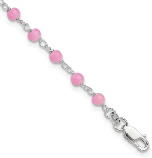 JewelryWeb 925 Sterling Silver Pink Bead with Love Heart Anklet 9 Inch Lobster Claw-Anklet for Women